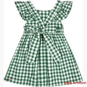 Polyester Flutter Sleeve Plaid Dress A-Line Backless Strap